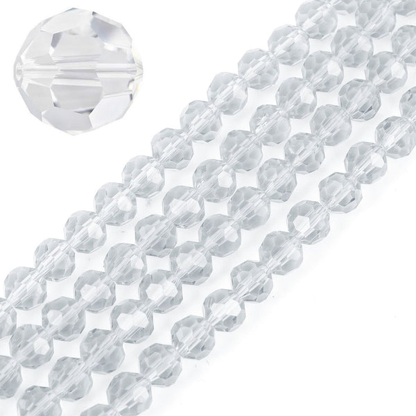 200pcs Creative Club Faceted Round Crystal Glass Beads, Crystal Clear, 6mm (0.24 inch), Hole ID 1mm, CC2R601