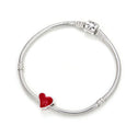 1pc Real 925 Sterling Silver Red Enamel Love Heart Bead Charm, Compatible with Pandora All Other Charm Bracelet, EC4-B3