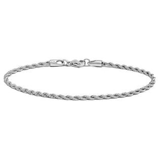 1pc 925 Sterling Silver 2.2mm Diamond Cut Braided Rope Chain Bracelet, Tarnish Resistant White Gold Plated, Length Selections: 7 inch/7.5 inch/8 inch