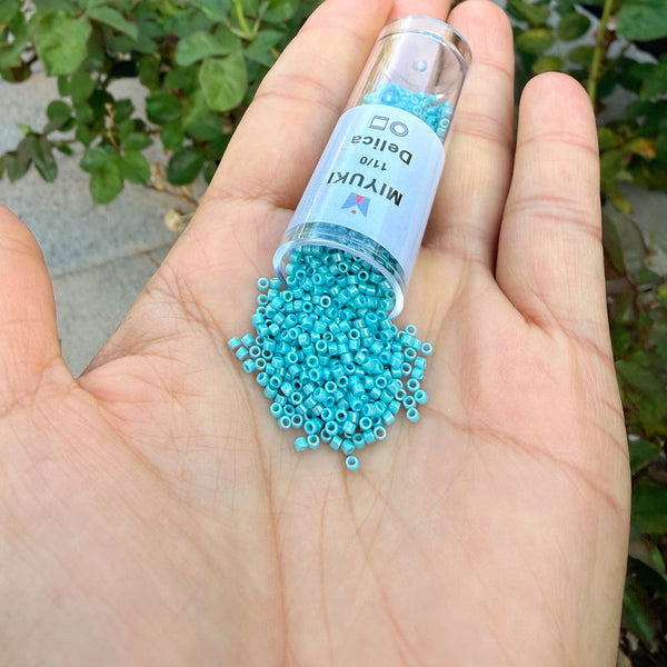 7.5g Miyuki Delica 11/0 Seed Beads, Glazed Luster Turquoise Green DB217