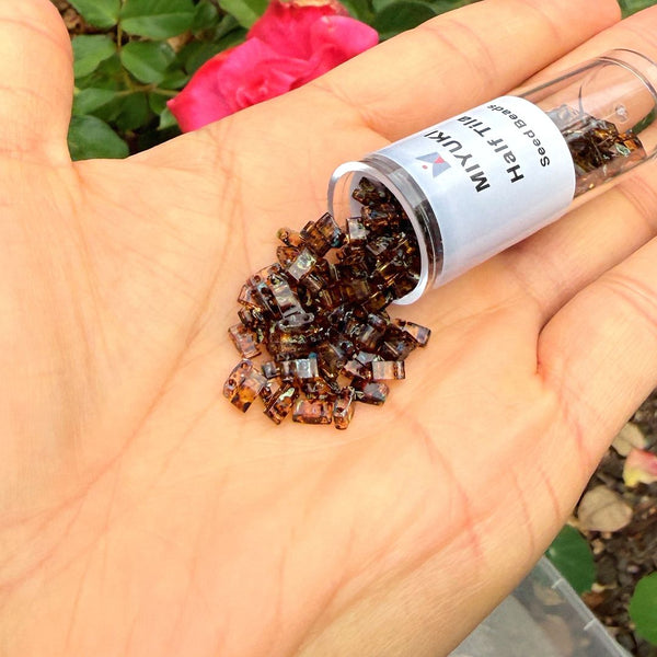 10g Miyuki Half Tila Seed Beads 5x2.3mm, Picasso Amber Brown (HTL-4502)