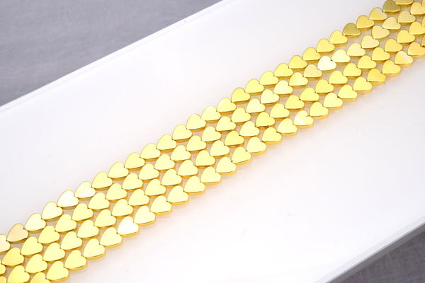 Grade A Natural Hematite Gemstone Heart Beads, Gold Plated, 15 Inch/1 Strand, 8mm, Hole ID 1mm, GFC-F3