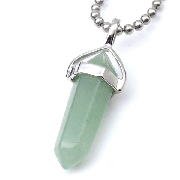 1pc Natural Green Aventurine Gemstone Pendant Necklace, 18 Inch Surgical Stainless Steel Chain, GGP-C17
