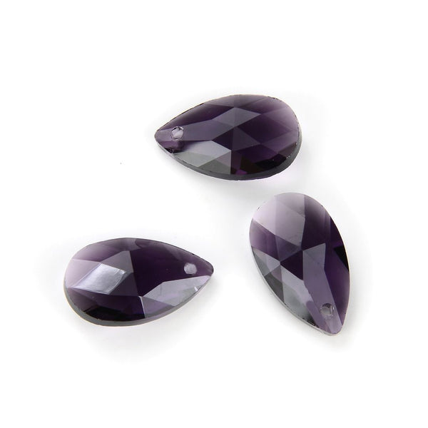 20pcs Creative Club Faceted Crystal Glass Pear Chandelier Pendant Drops, February Amethyst Purple Birthstone, 22x13mm Large, Hole ID 1mm, CCE-27