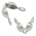 100pcs Silver Clamshell Calotte Bead Tips, 8mm Crimp End Caps, Sterling Silver Plated Brass, 2 Closed Rings, 4mm Cup, CF48-1