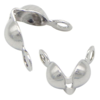100pcs Silver Clamshell Calotte Bead Tips, 8mm Crimp End Caps, Sterling Silver Plated Brass, 2 Closed Rings, 4mm Cup, CF48-1