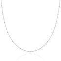 1pc 925 Sterling Silver Bead Station Curb Link Chain Necklace, Tarnish Resistant Rhodium Plated, 1.9mm Beads, Thin Small, Length Selections: 16/18/20/22/24/26/28 Inch