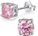 1 Pair 925 Sterling Silver October Birthstone Round Cut Stud Earrings, 6mm/0.84 Carat Cubic Zirconia CZ Pink Tourmaline Stone, SSE48-10