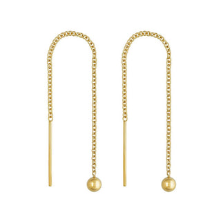 1 Pair Real 1/20 14K Gold Filled 2.56 Inch Threader Earrings, Pull Through Dangle Cable Chain with Tiny 3mm Ball, JW3-A65