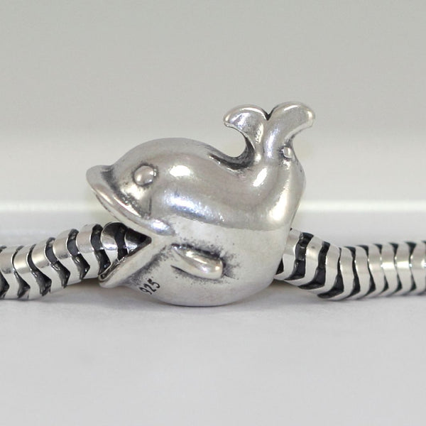 1pc Real Solid Sterling Silver Dancing Dolphin Peace Charm Bead, Compatible with Pandora All Other Charm Bracelets, EC527