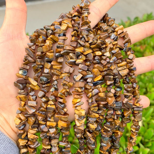 Natural Golden Yellow Tigers Eye Gemstones Chip Beads, Free Form, 5mm-8mm, Hole ID 1mm, 1 Strand/31 Inch, GZ1-7