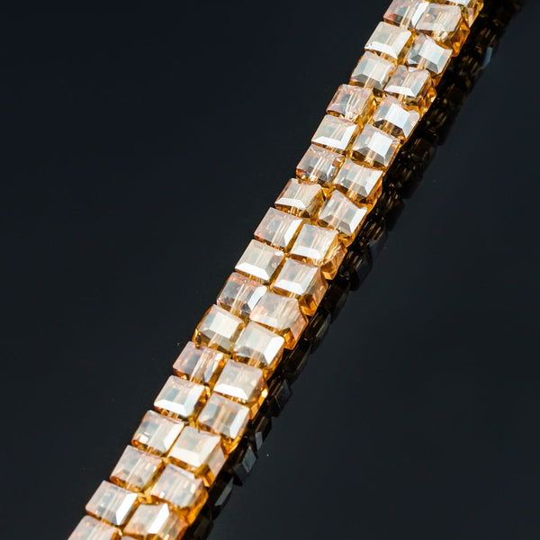100pcs Creative Club Faceted Cube Crystal Glass Beads, Golden Shadow, 6mm, Hole ID 1mm, CCC628