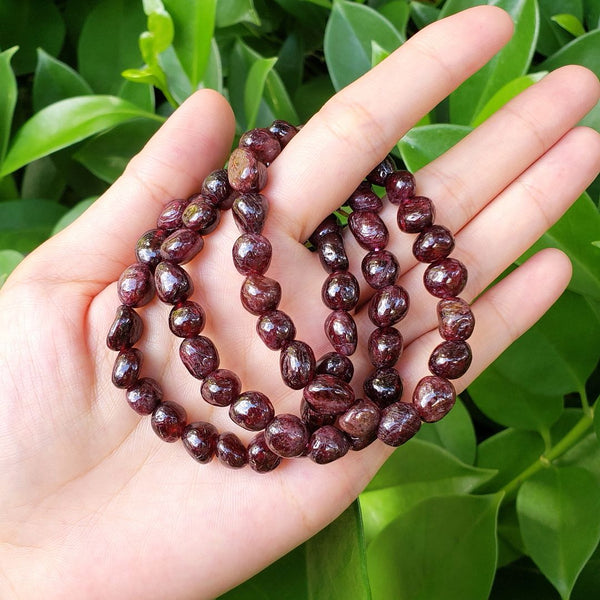 1 Strand Stretch Natural Garnet Free Form Gemstone Bracelet, 7-10mm Beads, Length Selections: 7 inch/7.5 inch