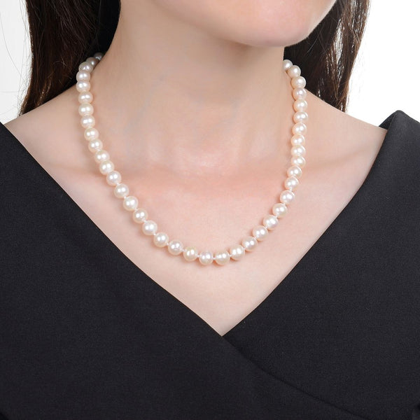 Natural Grade AA+ Potato Round White Cultured Freshwater Pearl Necklace, 8-9mm Pearl Strand, Length Selections: 16 inch/18 Inch