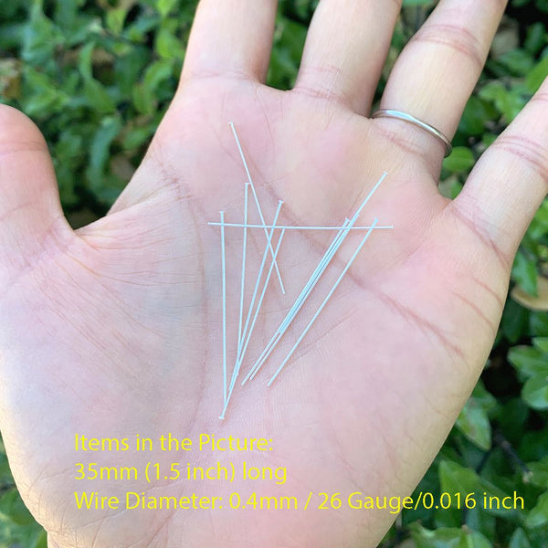 20pcs 925 Sterling Silver Flat Headpin Head Pins, 0.4mm/26 Gauge, Length Selections: 18mm/25mm/30mm/38mm