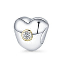 Solid 925 Sterling Silver Heart Bead Charm Cubic Zirconia CZ