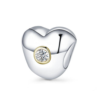 Solid 925 Sterling Silver Heart Bead Charm Cubic Zirconia CZ