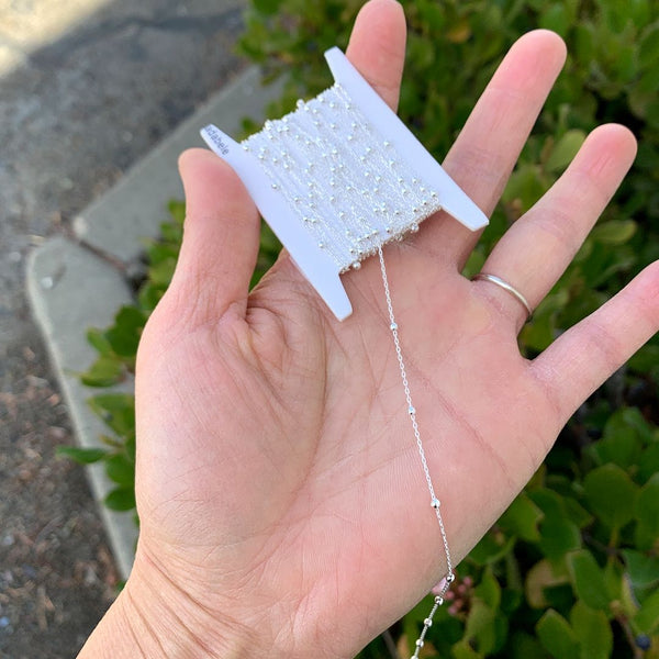 5 Feet 925 Sterling Silver Unfinished Bead Station Cable Chain Links, 2mm Beads, Thin Small, SSK-L1