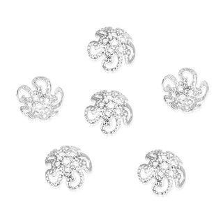 50pcs Tarnish Resistant Flower Filigree 10mm Bead Caps Sterling Silver Plated Brass Bead End Cap, BF47-1