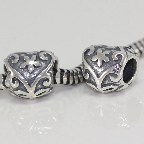 1pc Solid 925 Sterling Silver Floral Heart Charm Love Bead, Compatible with Pandora All Other Charm Bracelet, EC231