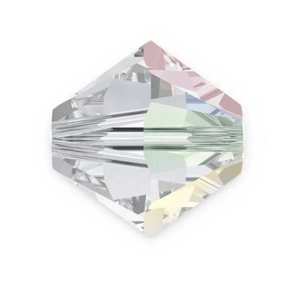 50pcs Preciosa Faceted Bicone Crystal Beads, Crystal AB, 6mm, Hole ID 1mm, Pre-B602