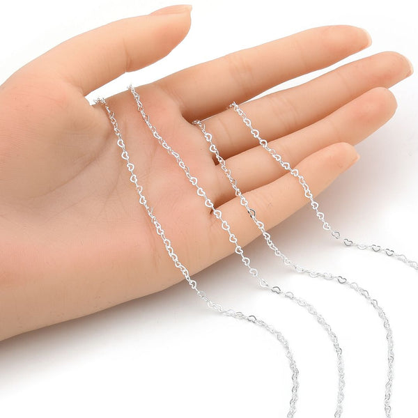 5 Feet 925 Sterling Silver Unfinished Heart Shaped Chain Links, 3.2mm x 2.1mm, Small, SSK-T1