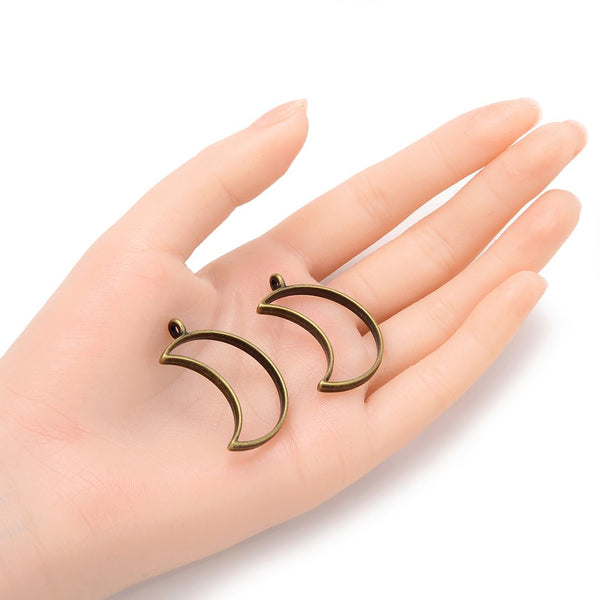 20pcs Open Back Waxing Moon Bezel Blanks, Pendant Base, Large Resin Mold, Tarnish Resistant Antique Bronze, 38x26mm, CF287-2