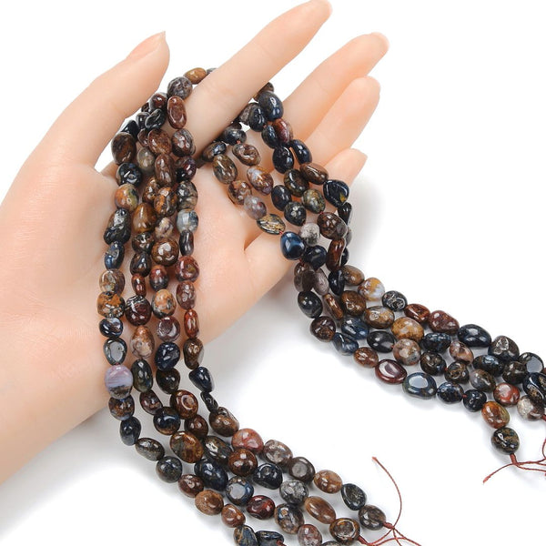 Natural Pietersite Hawks Eye Tiger Eye Gemstone Oval Tumbled Pebble Beads, Irregular, 8mm to 10mm, Hole ID 1mm, 15 Inch/1 Strand, GZ12-83