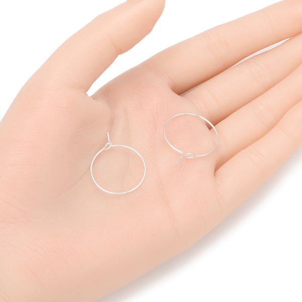 100pcs Round Hoop Circle Loop, Sterling Silver Plated Brass, 0.7mm/21 Gauge, Size Selections: 20mm/30mm/40mm