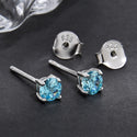 1 Pair 925 Sterling Silver March Birthstone Round Cut Stud Earrings, 4mm/0.25 Carat Small Cubic Zirconia CZ Blue Aquamarine Stone, SSE78-3