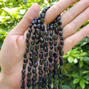Natural Black Tourmaline Gemstone Oval Tumbled Pebble Beads, Irregular, 6mm to 8mm, Hole ID 1mm, 15 Inch/1 Strand, GZ11-46