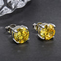 1 Pair 925 Sterling Silver November Birthstone Round Cut Stud Earrings, 6mm/0.84 Carat Cubic Zirconia CZ Yellow Topaz Stone, SSE48-11