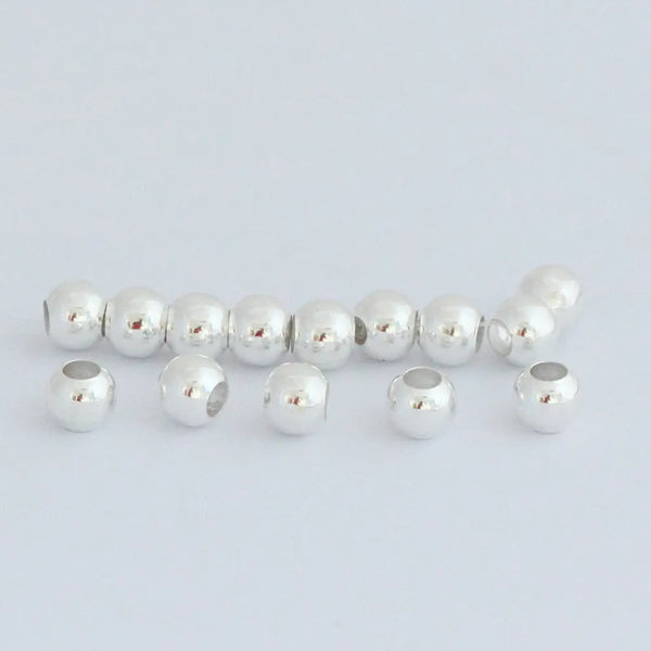 100pcs Large Hole Round Beads, Sterling Silver Plated Brass, Size Selections: 6mm/8mm/10mm