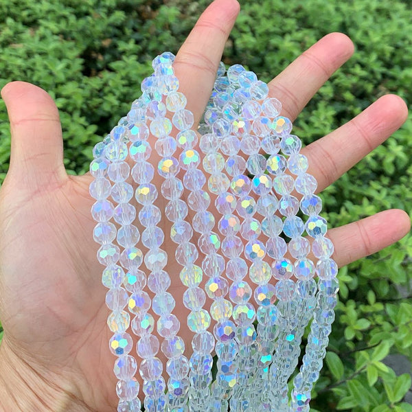 140pcs Creative Club Faceted Round Crystal Glass Beads, Crystal AB, 8mm, Hole ID 1mm, CC2R802