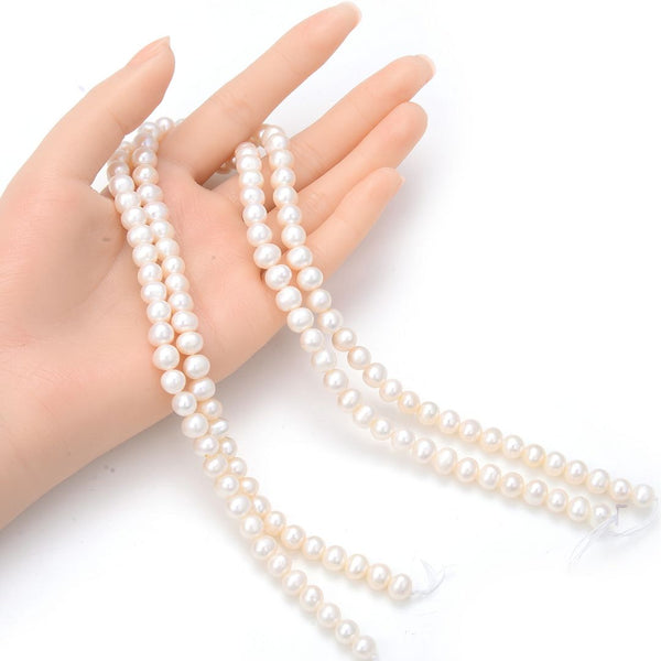 Adabele Natural AAA Grade Round Pearl Beads, White Cultured Freshwater Pearls, 7- 8mm, 1 Strand/14 Inch, FPA-78