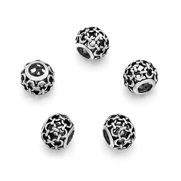 20pcs Celtic Dara Knot Symbol of Strength Large Hole Beads, Hole ID 4.5mm, Antique Silver, Zinc Alloy Metal, MEC-D10