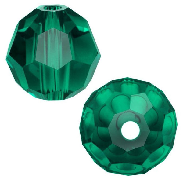 25pcs Preciosa Faceted Round Crystal Beads, Emerald Green, 6mm, Hole ID 1mm, Pre-2R624