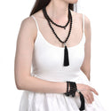 Adabele Premium 108 Mala Bead Black Tassel Necklace, 8mm Natural Black Obsidian Gemstone, Tibetan Buddhist Japa Prayer Beaded Jewelry RGN5