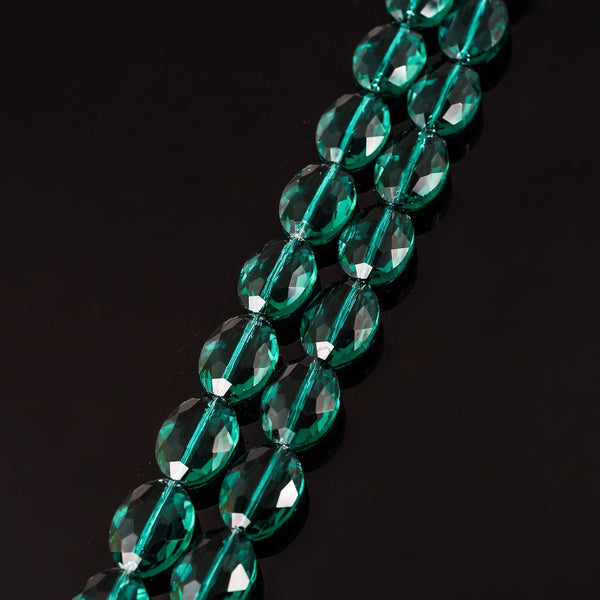 50pcs Creative Club Faceted Flat Oval Crystal Beads, Emerald Green, 16x12mm/Large, Hole ID 1.1mm, CCO-24