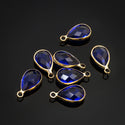 10pcs Grade A September Sapphire Blue Teardrop Birthstone Charm Drop, 18K Yellow Gold Plated Brass, Size Selections: 11x7mm, 14x8mm, 16x9mm