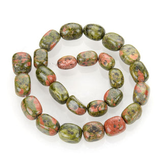 Natural Unakite Jasper Gemstone Tumbled Nugget Beads, Irregular, 10mm-13mm, Hole ID 1mm, 1 Strand/15 Inch, GZ4-10