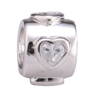 Solid 925 Sterling Silver Heart Charm Love You Forever Bead Cubic Zirconia CZ fit All Charm...
