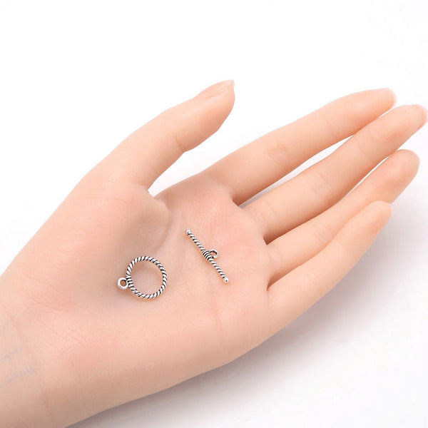Adabele 20 Sets Artistic Corrugated Toggle Clasp, T-Bar Jewelry Closure, 15.3mm (0.6 Inch), Antique Silver, MC-AF6