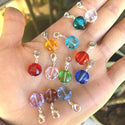 1 Set/12pcs Mixed Clip On Dangle Birthstone Charm Drops, 10mm Crystal Mini Round Beads, Sterling Silver Plated Clasp, BL14