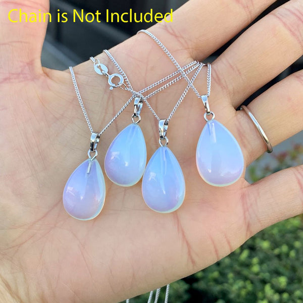 4pcs Synthetic Lab Created White Opal Gemstone Pendants, 20x15mm Teardrop Stone Drops, G2P-T3