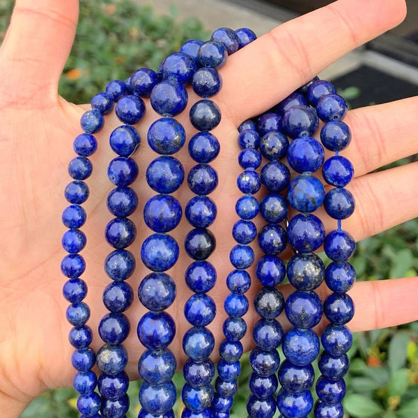 Natural Lapis Lazuli Gemstone Round Beads, 1 Strand/15 Inch, Size Selections: 4mm/6mm/8mm/10mm