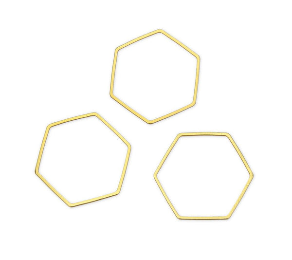 10pcs Hexagon Beading Hoop Links, Tarnish Resistant, 18K Yellow Gold Plated Brass, Size Selection: 20mm/26mm/30mm