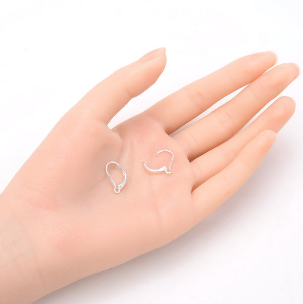 50pcs Interchangeable Leverback Earring Hooks, Sterling Silver Plated Brass, 17mm, CF260-1