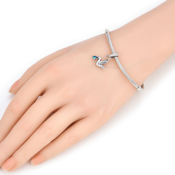 1pc 925 Sterling Silver Bird Charm, Freedom Lover December Birthstone Charm Drop, Blue Zircon Cubic Zirconia CZ, 20mm Long, Hole ID 4.5mm, EC1-D12