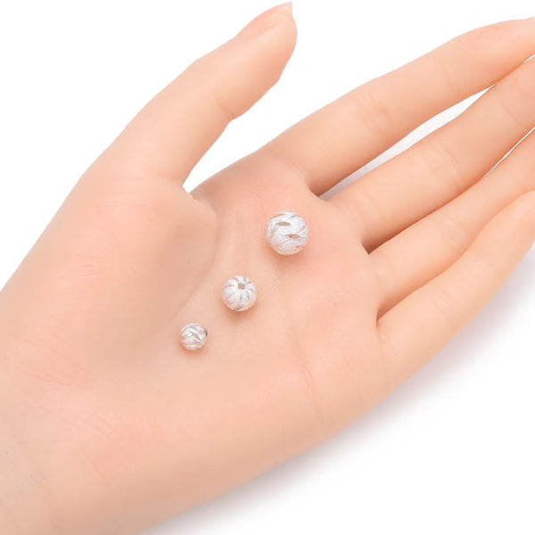 5pcs 925 Sterling Silver Sparkle Diamond Cut Round Beads, 8mm, Hole ID 1.3mm, SS348-8